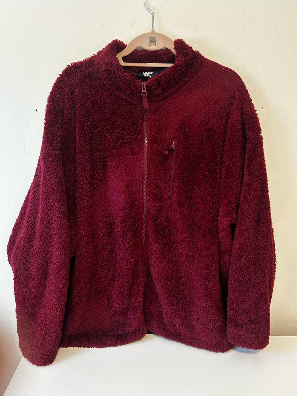 Lands' End Burgundy Teddy Fleece Full-Zip Jacket